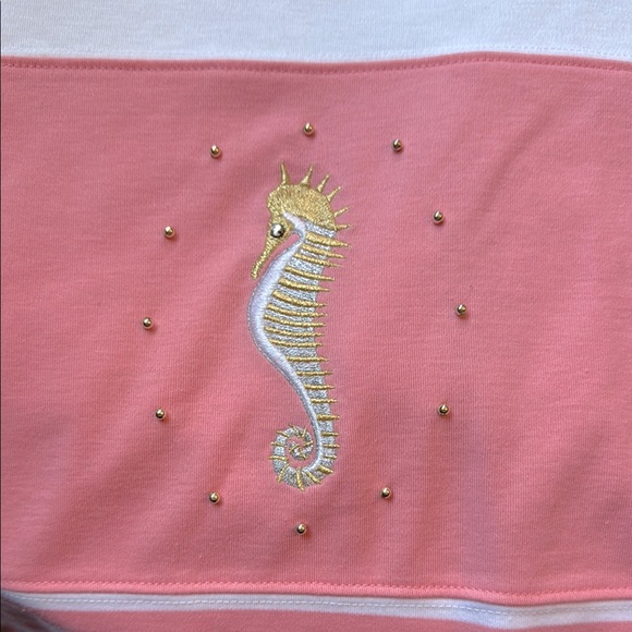 Like New Vintage Nordstrom Town Squate Pink & White Short Sleeves embroidered L - Picture 3 of 7